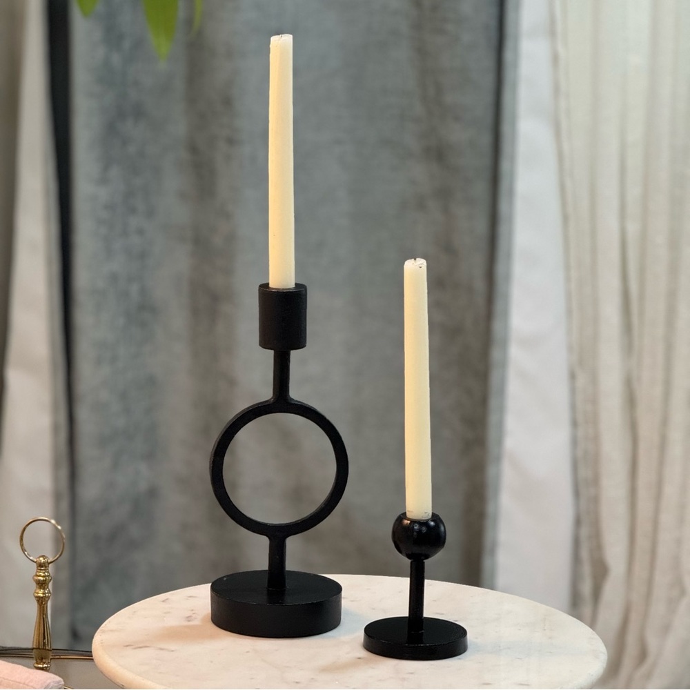 Black Modern Metal Candle Holders - Set of 2